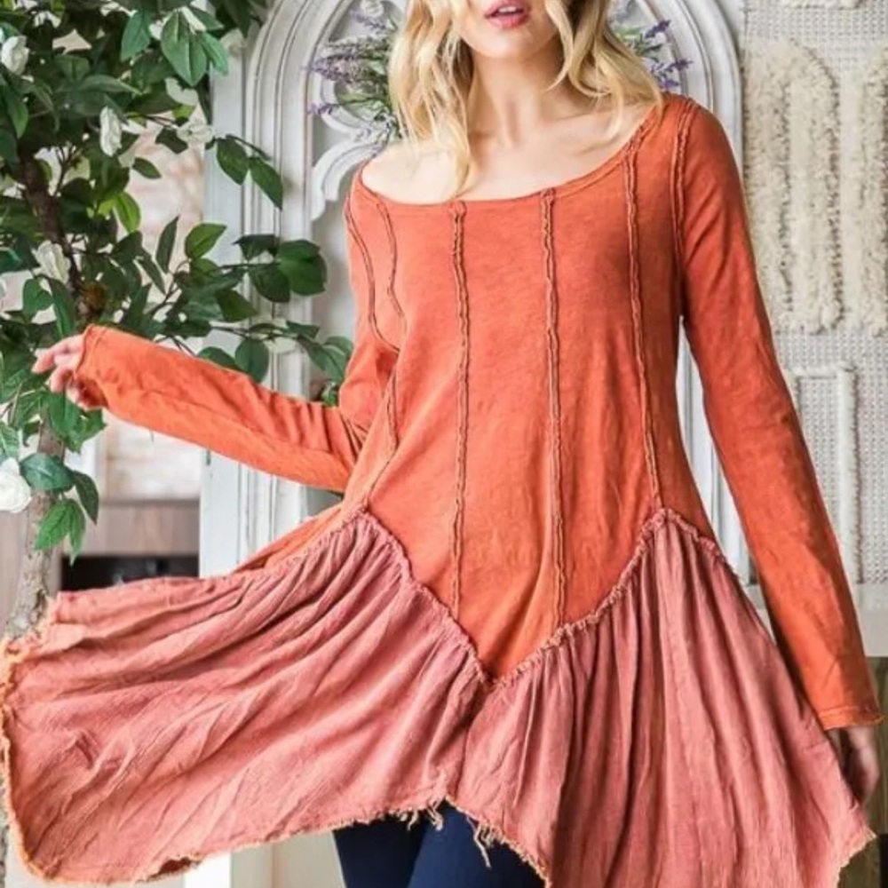 Oli & Hali Mineral Wash  Terracotta Flowy Tunic